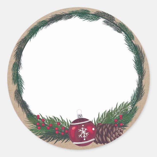 Christmas Wreath Merry Christmas Blank Classic Round Sticker (Front)
