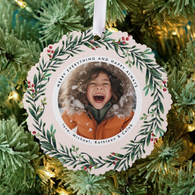 Christmas Wreath | Merry Everything Photo Tree Decoration Card (Insitu (Tree))
