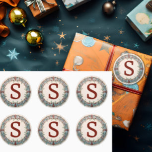 Christmas Wreath Monogram Classic Round Sticker