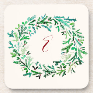 Christmas Wreath Monogram Coaster