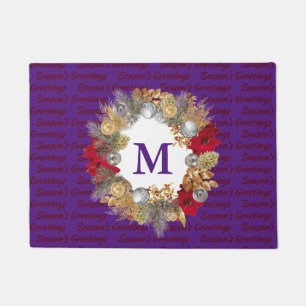 Christmas Wreath MONOGRAM Decorative PURPLE Doormat