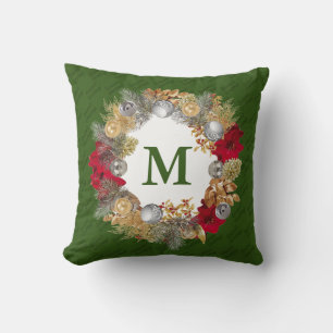Christmas Wreath MONOGRAM Green Cushion