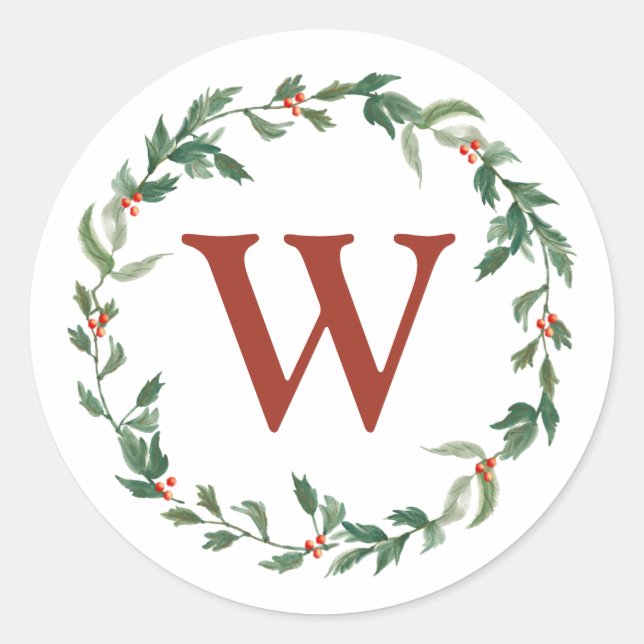 Christmas Wreath & Monogram Initial Envelope Seal (Front)