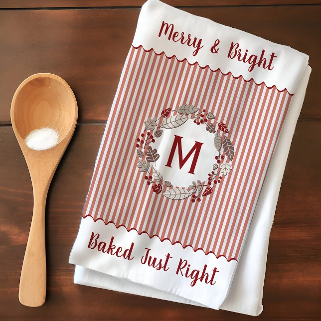 Christmas Wreath Monogram Initial Tea Towel (Creator Uploaded)