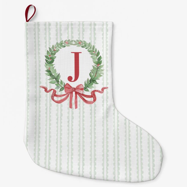 Christmas Wreath Monogram Large Christmas Stocking (Front)