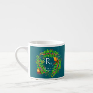 Christmas Wreath Monogram Ocean Blue Espresso Cup