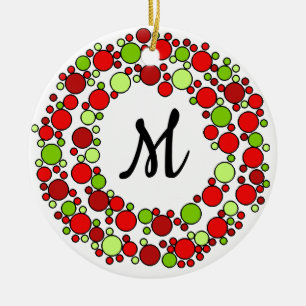 Christmas wreath monogram ornament