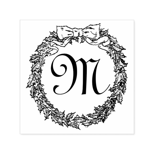 Christmas Wreath Monogram Personalise Self-inking Stamp (Design)