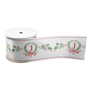 Christmas Wreath Monogram Satin Ribbon