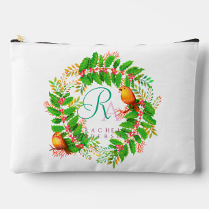 Christmas Wreath Monogram White Accessory Pouch