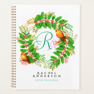 Christmas Wreath Monogram White Planner