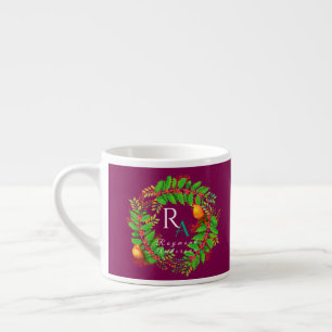 Christmas Wreath Monogram Wine Espresso Cup