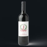 Christmas Wreath Monogram With Name Wine Label<br><div class="desc">This Christmas wine label has a preppy grandmillennial design featuring a Christmas wreath with a monogram letter in the centre. You can personalise with  your initial and name.</div>