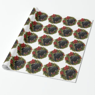 Christmas Wreath Newf Black Wrapping Paper
