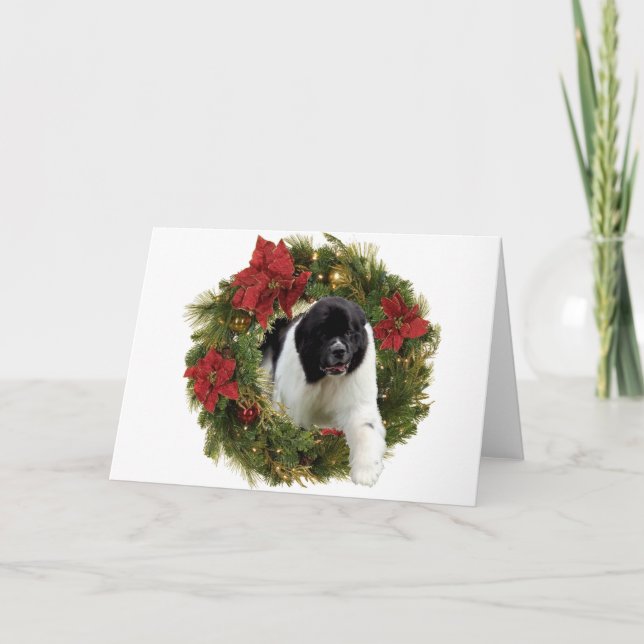 Christmas Wreath Newf Landseer Holiday Card (Front)