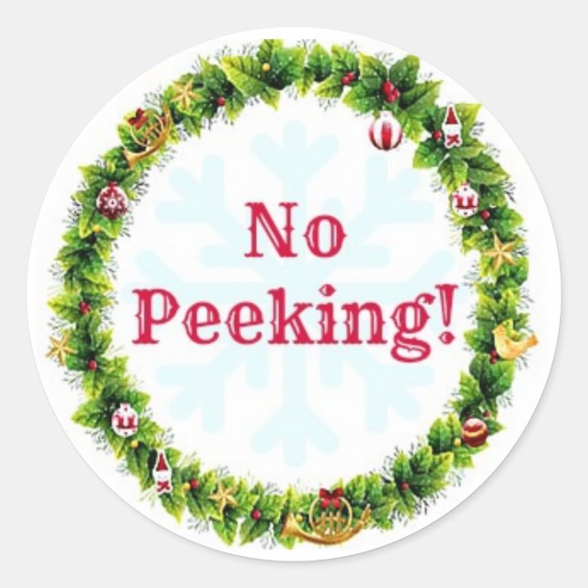 Christmas Wreath No Peeking Classic Round Sticker (Front)