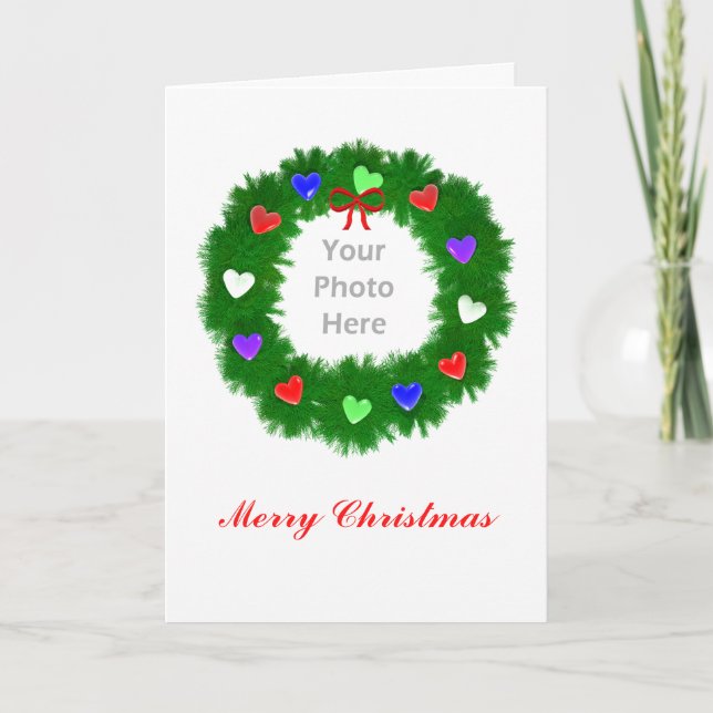 Christmas Wreath of Hearts Photo Holiday Card (Front)
