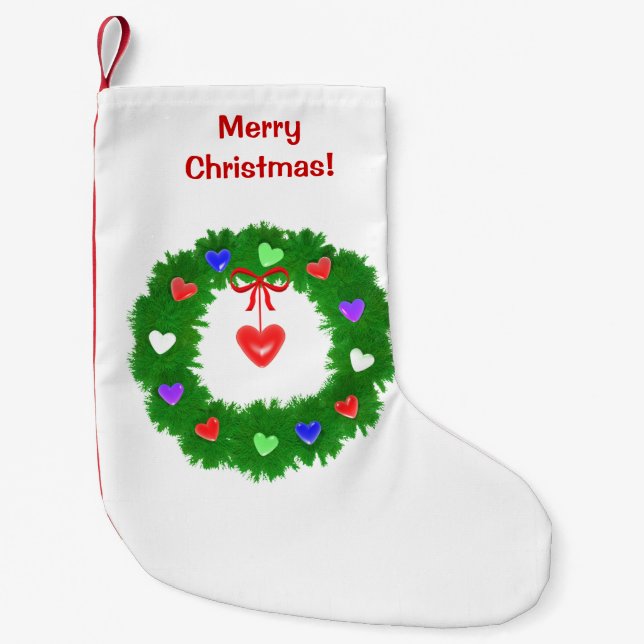 Christmas Wreath of Hearts Small Christmas Stocking (Front)