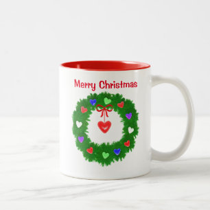 Christmas Wreath of Hearts Two-Tone Coffee Mug