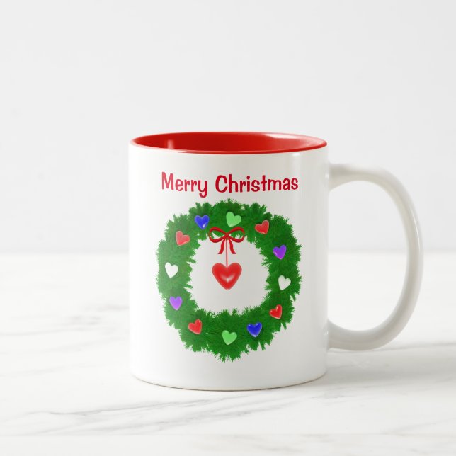 Christmas Wreath of Hearts Two-Tone Coffee Mug (Right)