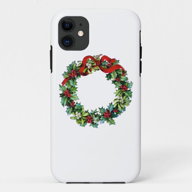 Christmas Wreath of Holly and MIstletoe Case-Mate iPhone Case (Back)