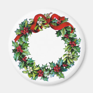 Christmas Wreath of Holly and MIstletoe Magnet