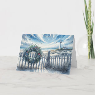 Christmas Wreath On a Beach Fence Card
