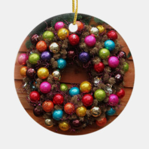 Christmas wreath on door - coloured balls ceramic ornament