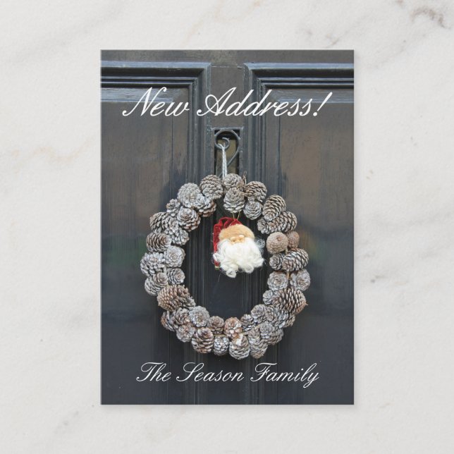 Christmas wreath on door new address enclosure card (Front)