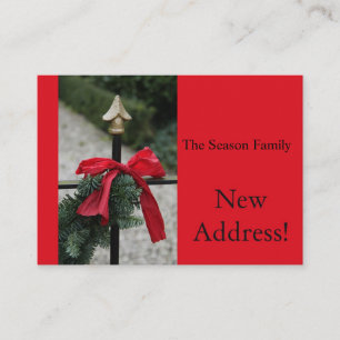 Christmas wreath on door new address enclosure card