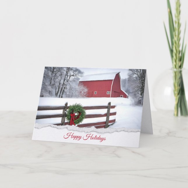 Christmas Wreath On Farm Fence Card (Front)