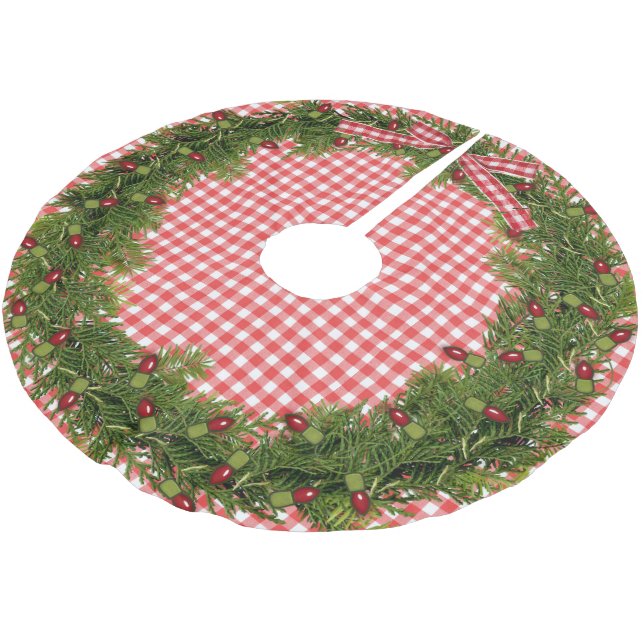Christmas Wreath On Gingham Brushed Polyester Tree Skirt (Angled)