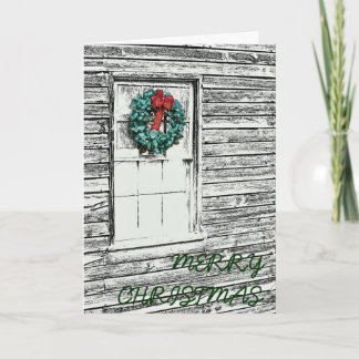 Christmas Wreath on old building sketch Holiday Card