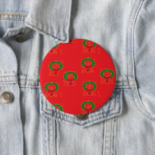 Christmas wreath on red 10 cm round badge