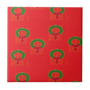Christmas wreath on red ceramic tile