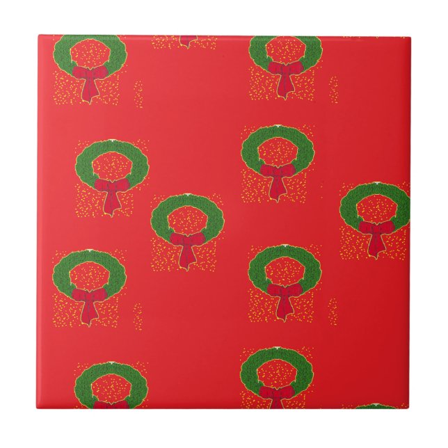 Christmas wreath on red ceramic tile (Front)