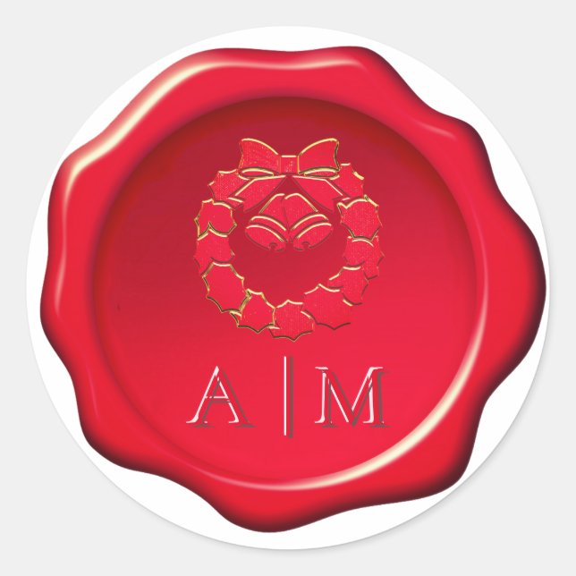 Christmas Wreath on Red Wax Seal Sticker (Front)