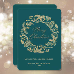 Christmas Wreath on Teal Non-Photo Holiday Card