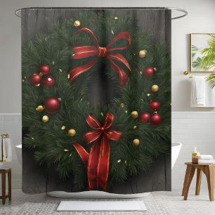 Christmas Wreath Outdoor  Shower Curtain
