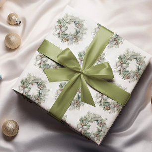 Christmas Wreath Pastel Colors Wrapping Paper