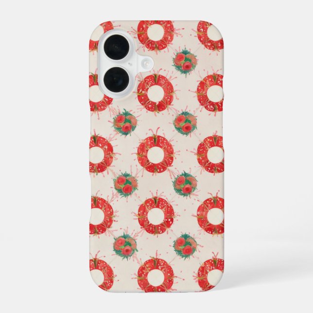 Christmas Wreath Pattern iPhone 16 Case (Back)