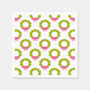 Christmas Wreath Pattern – Pink Bow Holiday Design Napkin