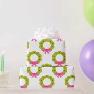 Christmas Wreath Pattern – Pink Bow Holiday Design Wrapping Paper