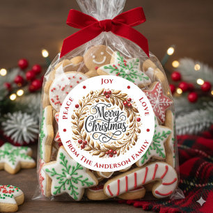 Christmas Wreath Peace Joy Love Classic Round Sticker
