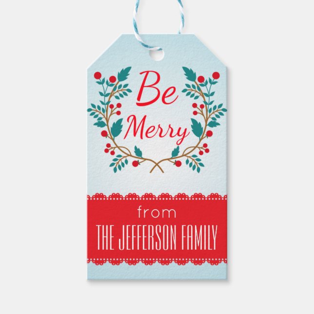 Christmas Wreath Personalised Text Gift Tags (Front)