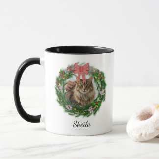 Christmas Wreath Pet Photo Personalised Name Mug