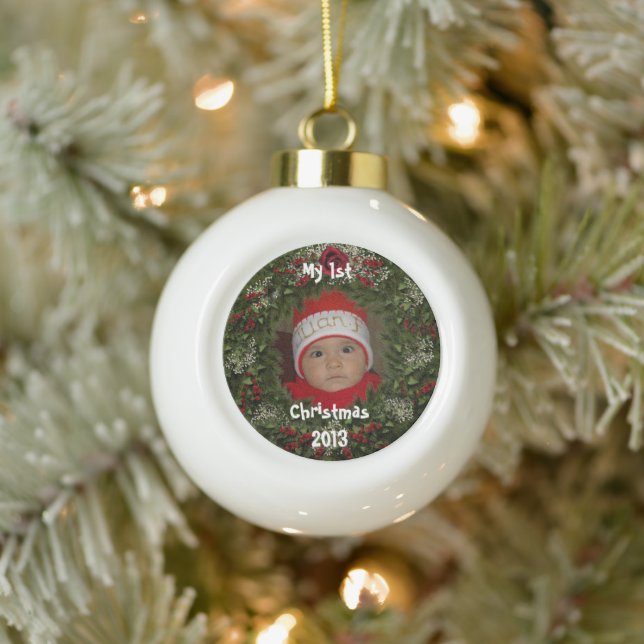 Christmas Wreath Photo Ceramic Tree Ornament (Tree)