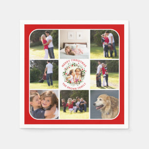 Christmas wreath, photo collage with nine photos napkin