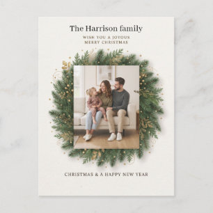 Christmas Wreath Photo Frame Greeting Design Postcard
