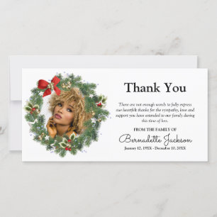 Christmas Wreath Photo Funeral Thank You Card